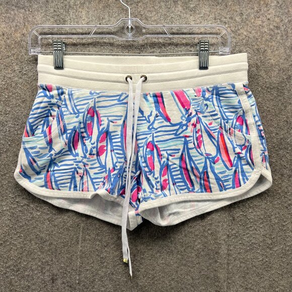 Lilly Pulitzer Kaylie Shorts Women XS Multicolor Surfboard Print Terry Drawstrin - Picture 1 of 12